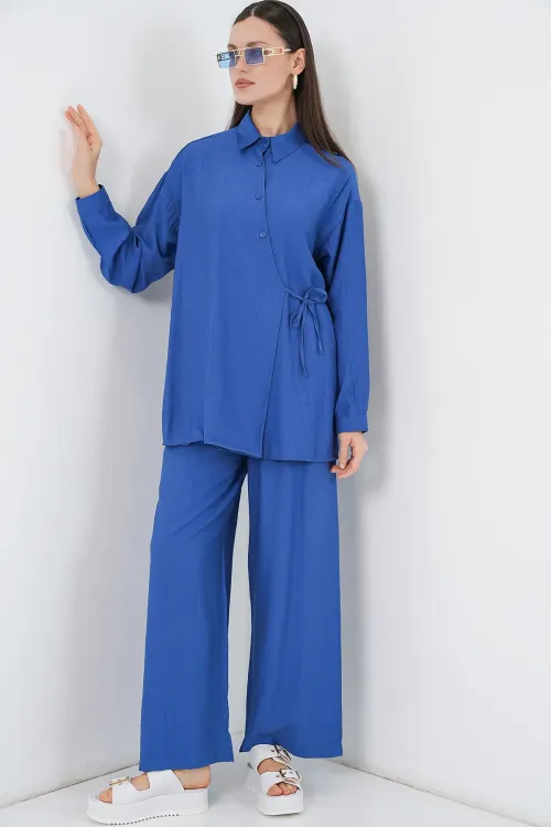 Kadın Bağcıklı Tunik Pantolon İkili Takım 6752 - İndigo