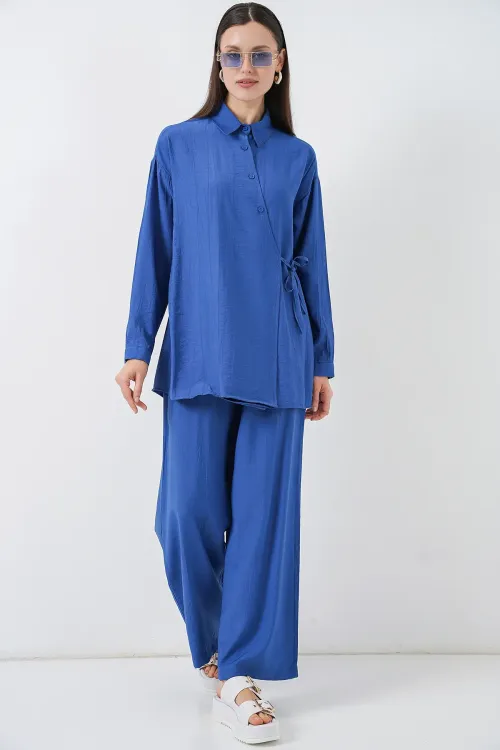 Kadın Bağcıklı Tunik Pantolon İkili Takım 6752 - İndigo