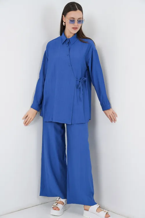 Kadın Bağcıklı Tunik Pantolon İkili Takım 6752 - İndigo