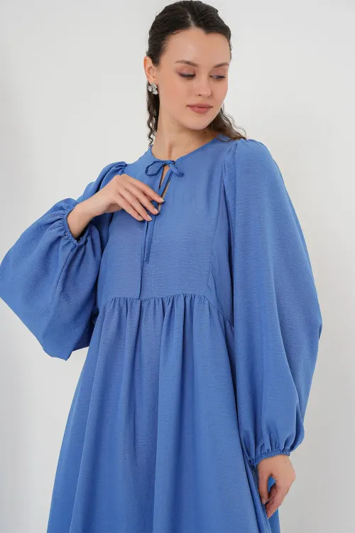 Kadın Balon Kol Uzun Tesettür Elbise 2464 - İndigo