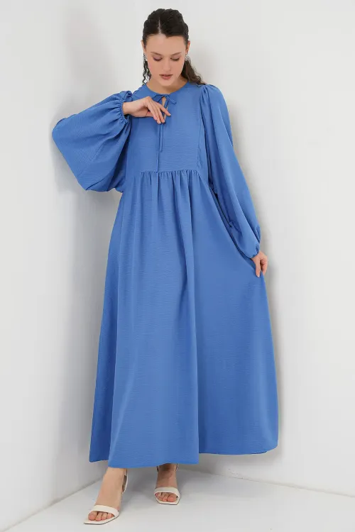 Kadın Balon Kol Uzun Tesettür Elbise 2464 - İndigo