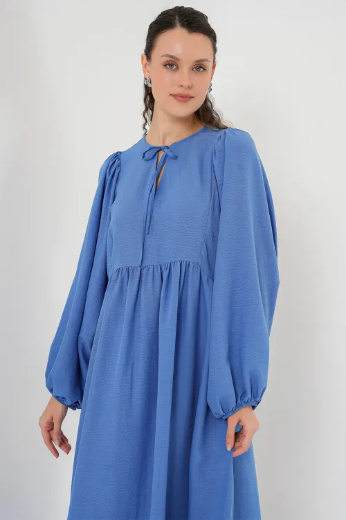 Kadın Balon Kol Uzun Tesettür Elbise 2464 - İndigo