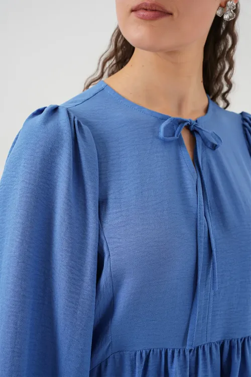 Kadın Balon Kol Uzun Tesettür Elbise 2464 - İndigo