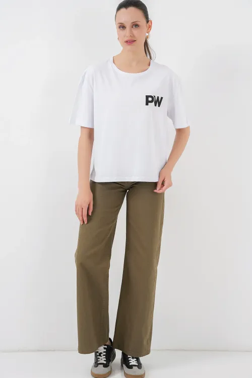 Kadın Baskılı Basic Tişört 4343 - Beyaz