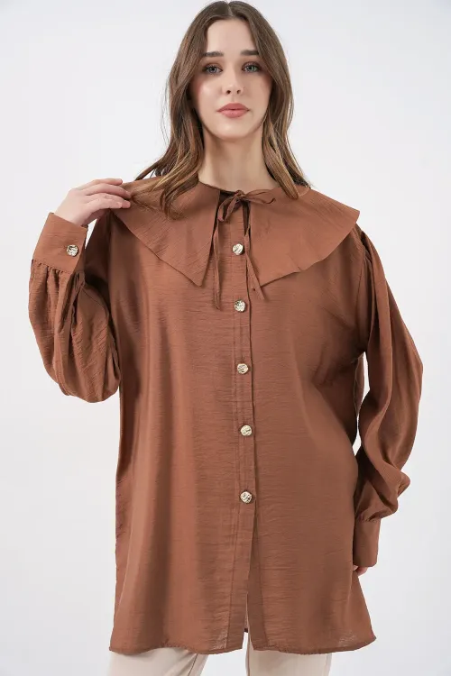Kadın Bebe Yaka Uzun Tunik 5967 - Sütlü Kahve