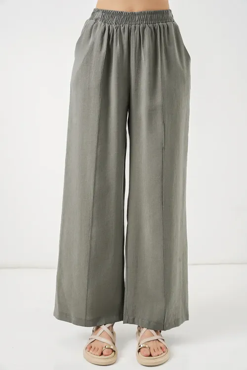 Kadın Beli Lastikli Bol Paça Pantolon 30087 - Gri
