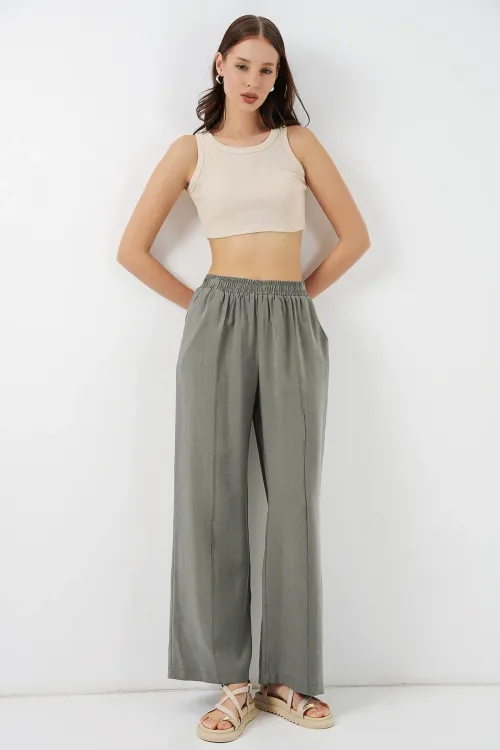 Kadın Beli Lastikli Bol Paça Pantolon 30087 - Gri