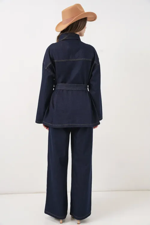 Kadın Ceket Pantolon Kot İkili Takım 30059 - Lacivert