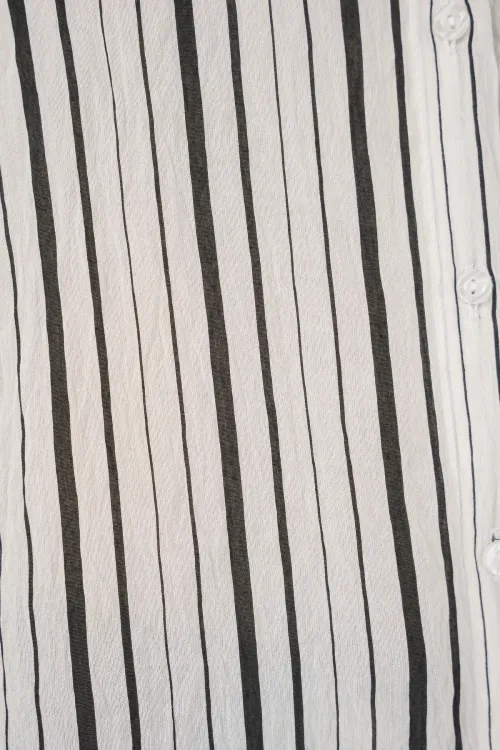 Kadın Çizgili Kısa Kol Gömlek 20345 - Siyah