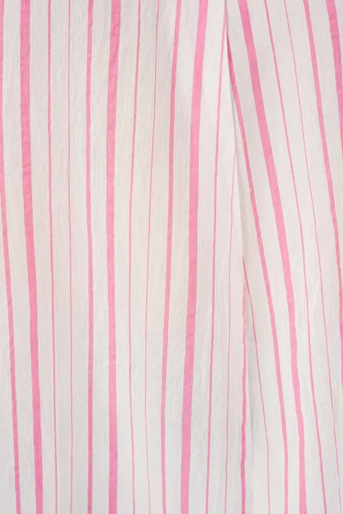 Kadın Çizgili Oversize Bluz 967 - Pudra