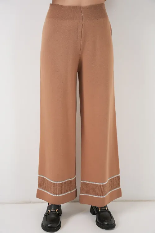 Kadın Çizgili Oversize Triko İkili Takım 15957 - Camel