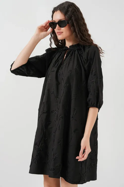 Kadın Desenli Kısa Elbise 2528 - Siyah