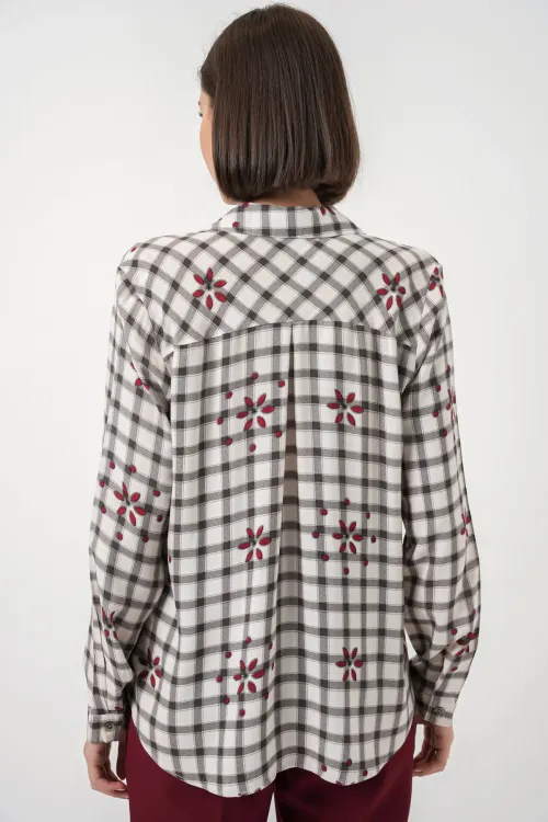 Kadın Desenli Oversize Viskon Gömlek 20371 - Siyah