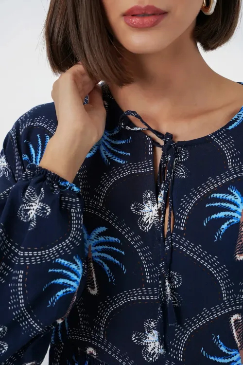 Kadın Desenli Tesettür Elbise 2594 - Lacivert