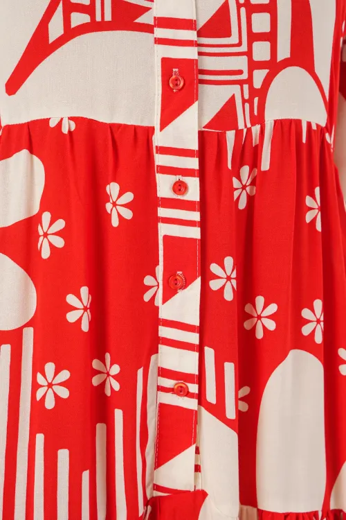 Kadın Desenli Uzun Tesettür Elbise 2585 - N. Kırmızı