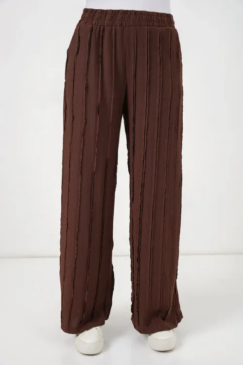 Kadın Dokulu Esnek Örme Pantolon 30077 - Kahverengi