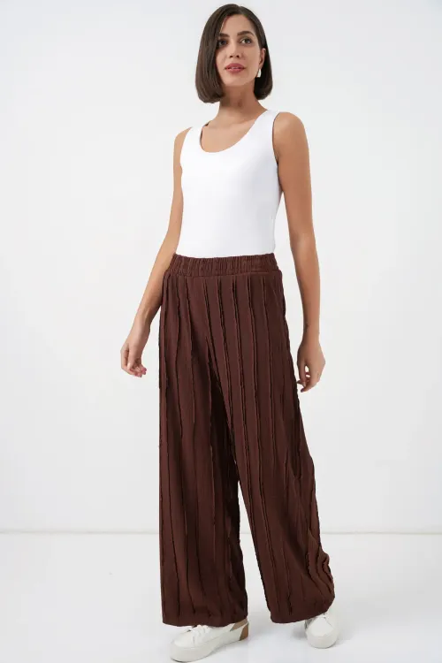 Kadın Dokulu Esnek Örme Pantolon 30077 - Kahverengi