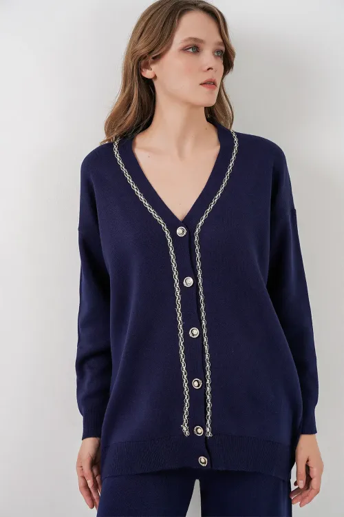 Kadın Hırka Pantolon Triko İkili Takım 15956 - Lacivert