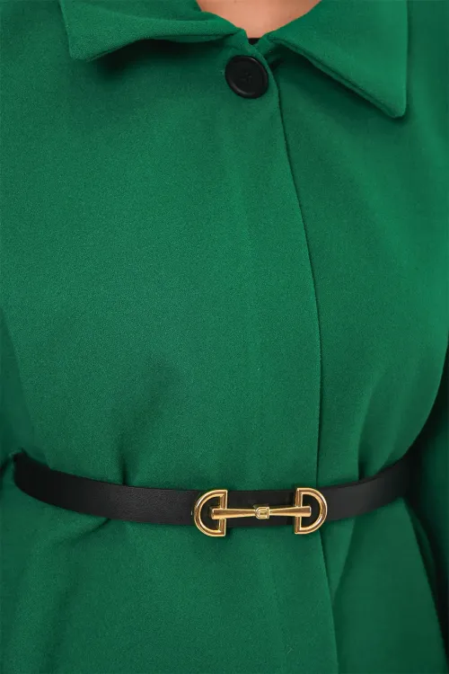 Kadın Kemerli Kaşe Panço 9170 - Koyu Yeşil