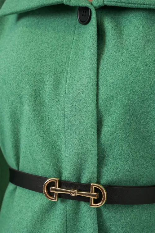 Kadın Kemerli Kaşe Panço 9170 - Yeşil