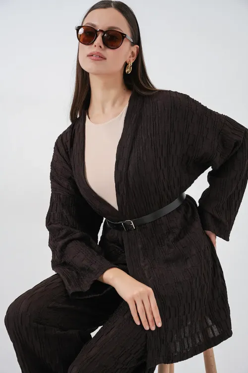 Kadın Kimono Pantolon İkili Takım 30078 - Kahverengi