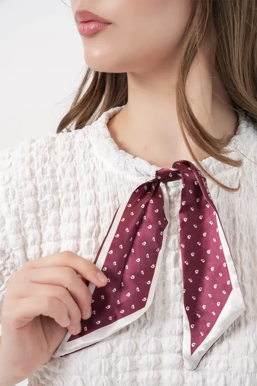 Kadın Kısa Kol Fularlı Örme Bluz 981 - Beyaz