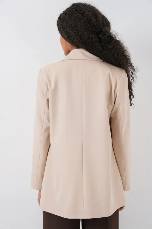 Kadın Kruvaze Yaka Blazer Ceket 0722 - Krem
