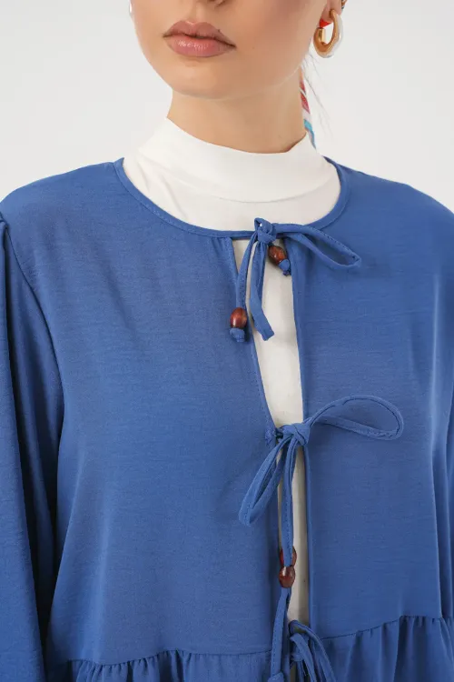 Kadın Önü Bağcıklı Tunik Pantolon İkili Takım 6744 - İndigo