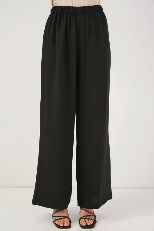 Kadın Önü Bağcıklı Tunik Pantolon İkili Takım 6744 - Siyah