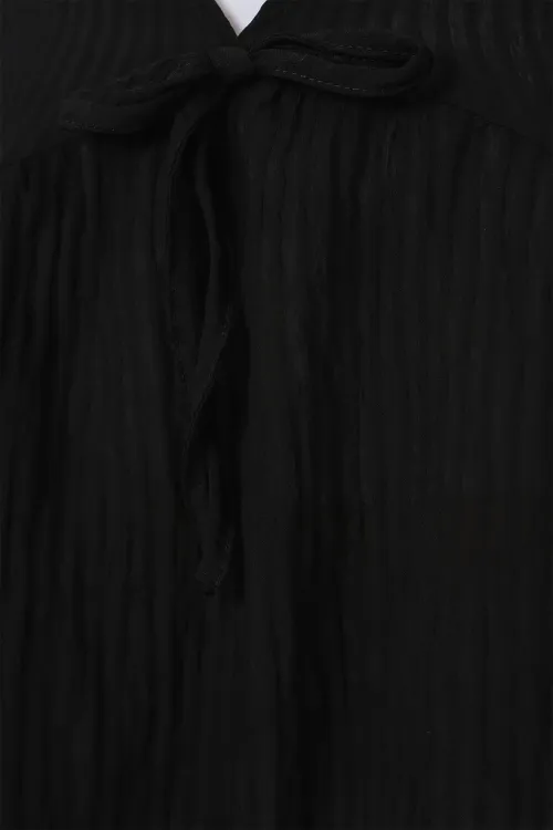 Kadın Önü Bağcıklı Uzun Kol Bluz 946 - Siyah