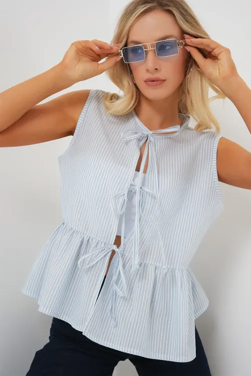 Kadın Önü Bağlamalı Bluz 961 - Mavi