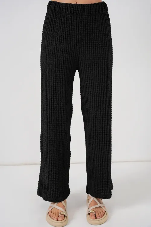 Kadın Örme Bluz Pantolon İkili Takım 30052 - Siyah