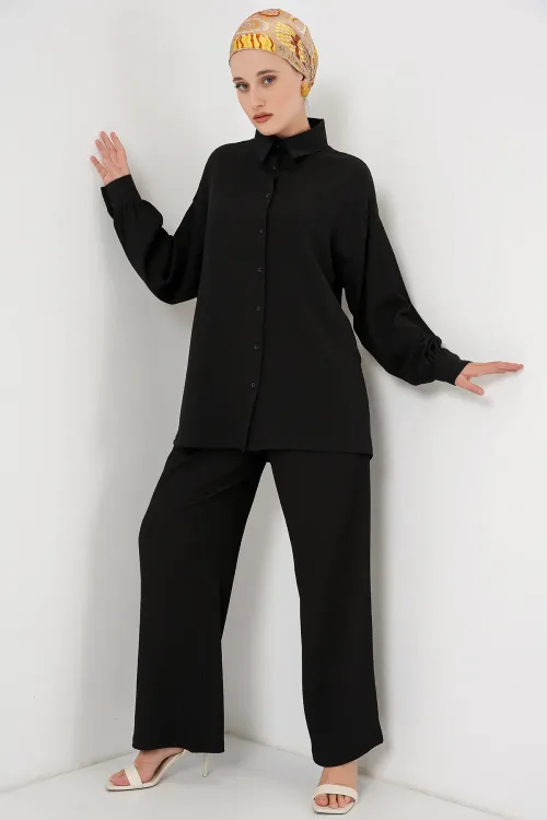 Kadın Örme Tesettür Alt Üst Takım 6711 - Siyah