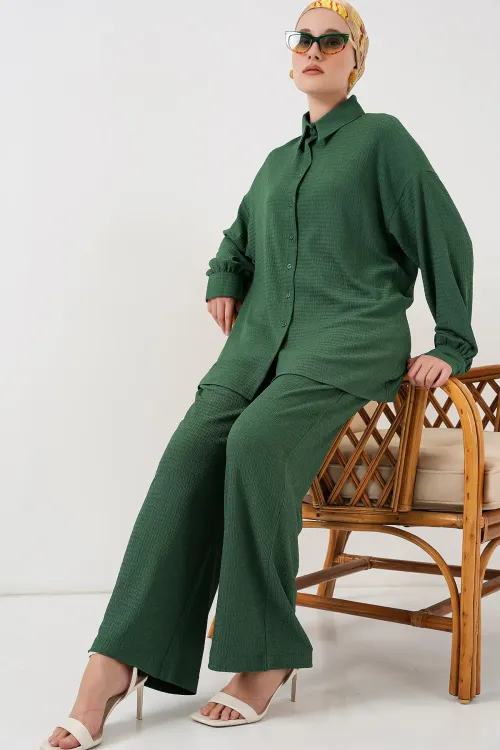 Kadın Örme Tesettür Alt Üst Takım 6711 - Zümrüt Yeşili