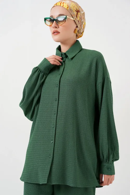 Kadın Örme Tesettür Alt Üst Takım 6711 - Zümrüt Yeşili