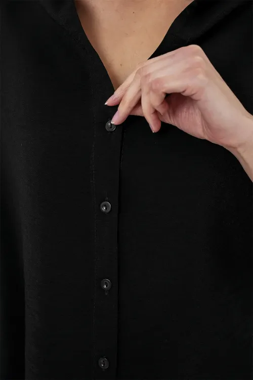 Kadın Oversize Kısa Kol Gömlek 20315 - Siyah