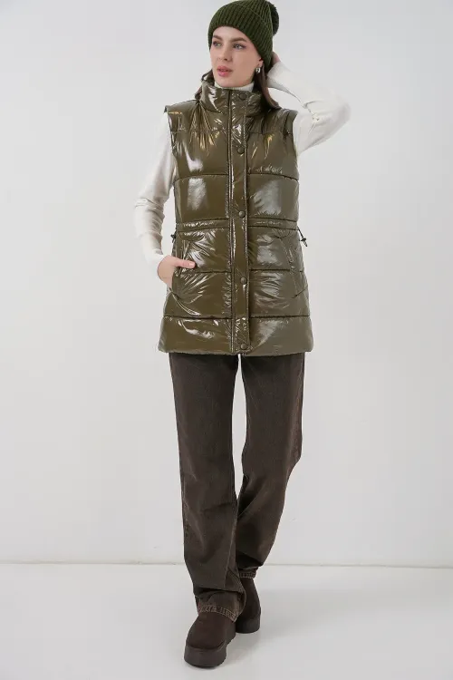 Kadın Parlak Şişme Yelek 5218 - Haki