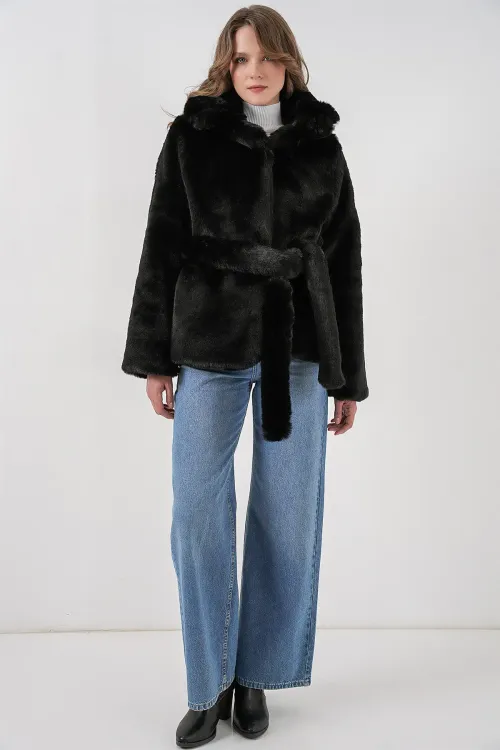 Kadın Peluş Kürk Mont 5234 - Siyah