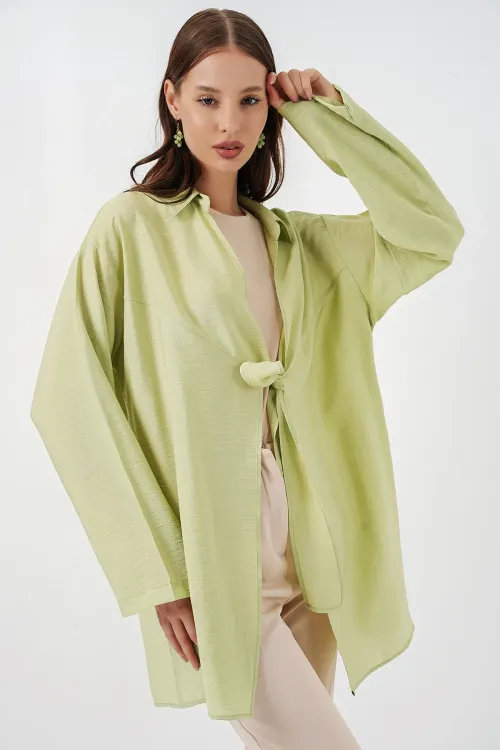 Kadın Salaş Bağcıklı Kimono 5981 - E.Yeşil