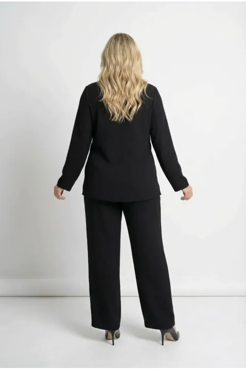 Kadın Siyah Büyük Beden Kruvaze Yaka Yandan Bağlamalı Tokalı Abiye Takım HZL26W-PR10121