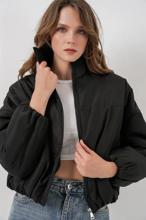 Kadın Siyah Oversize Bomber Şişme Mont 5124