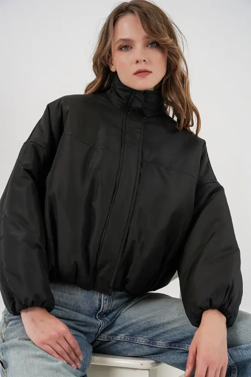 Kadın Siyah Oversize Bomber Şişme Mont 5124