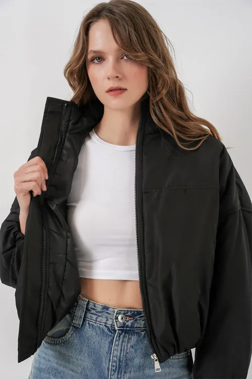 Kadın Siyah Oversize Bomber Şişme Mont 5124