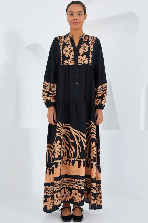 Kadın Siyah Vizon Viskon Tesettür Elbise 2423