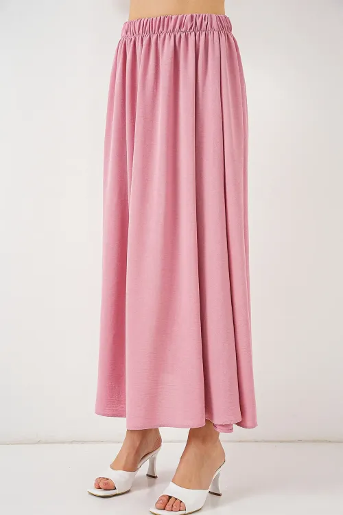 Kadın Uzun Ayrobin Etek 8050 - Pudra