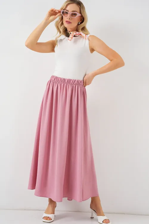 Kadın Uzun Ayrobin Etek 8050 - Pudra