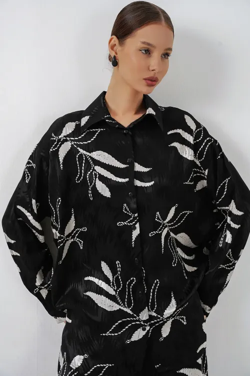 Kadın Uzun Jakalı Alt Üst İkili Takım 30089 - Siyah