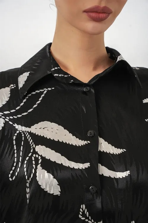 Kadın Uzun Jakalı Alt Üst İkili Takım 30089 - Siyah