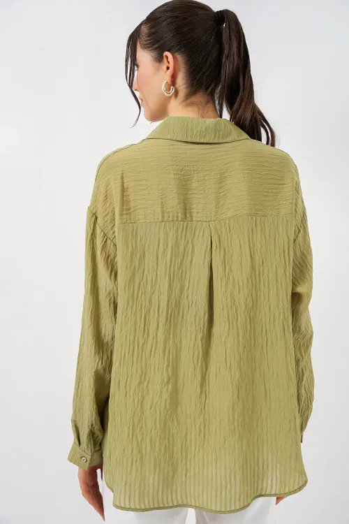 Kadın Uzun Oversize Gömlek 20320 - Çağla