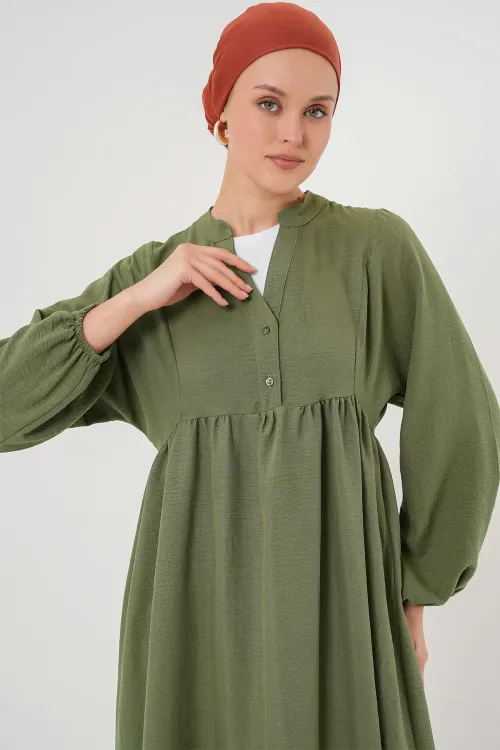 Kadın Uzun Tesettür Elbise 2525 - Haki